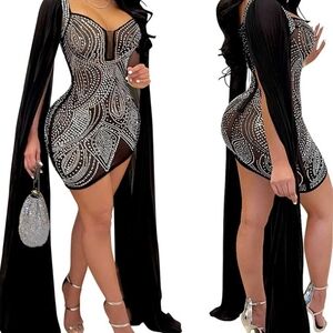 Elegant Black and Silver Embellished Mini Dress